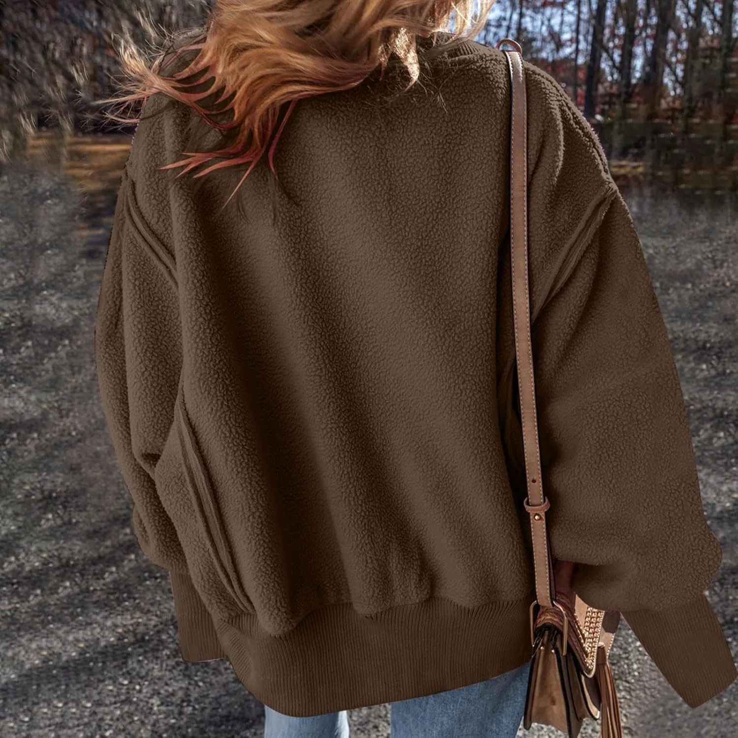 Womens Casual Crewneck Sweatshirt Fleece Long Sleeve Tops Oversized Pullover Winter Fashion Outfits Clothes 2024