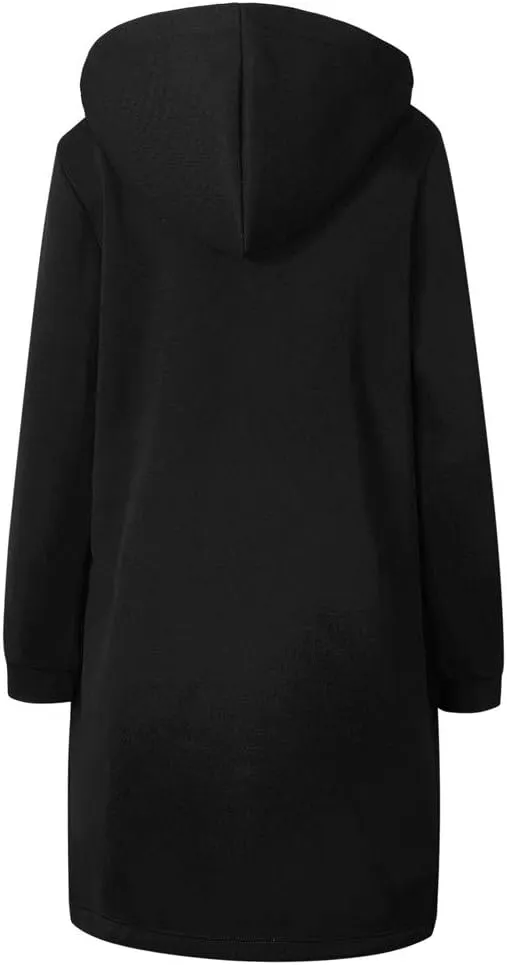 Womens Casual Hoodies Zip-Up Long Sleeve Knee Length Tops Dressy Sweatshirts Cozy Fall Hooded Jackets With Pocket