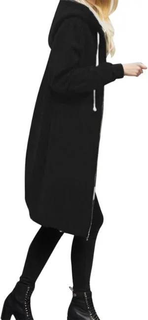 Womens Casual Hoodies Zip-Up Long Sleeve Knee Length Tops Dressy Sweatshirts Cozy Fall Hooded Jackets With Pocket