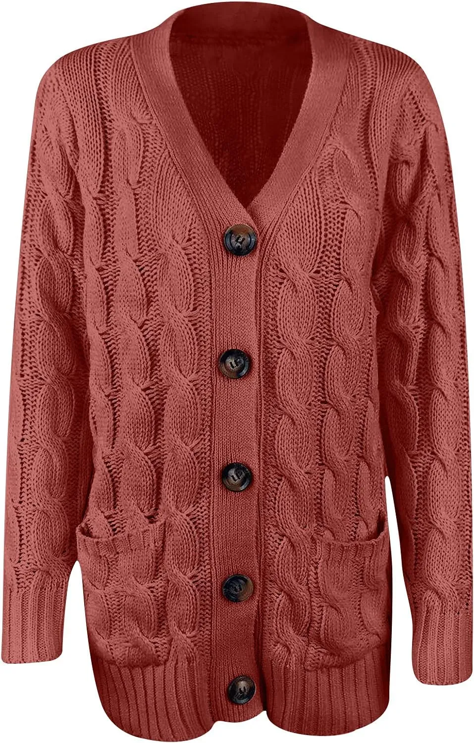 Womens Casual Long Sleeve Button Cardigan Open Front Cable Knit Sweater Outwear Loose Cardigans with Pockets