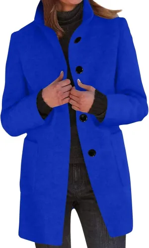 Women's Casual Thicken Wool Blend Stand Collar Single Breasted Pea Coat Women's Fashion Wool & Pea Coats 2024