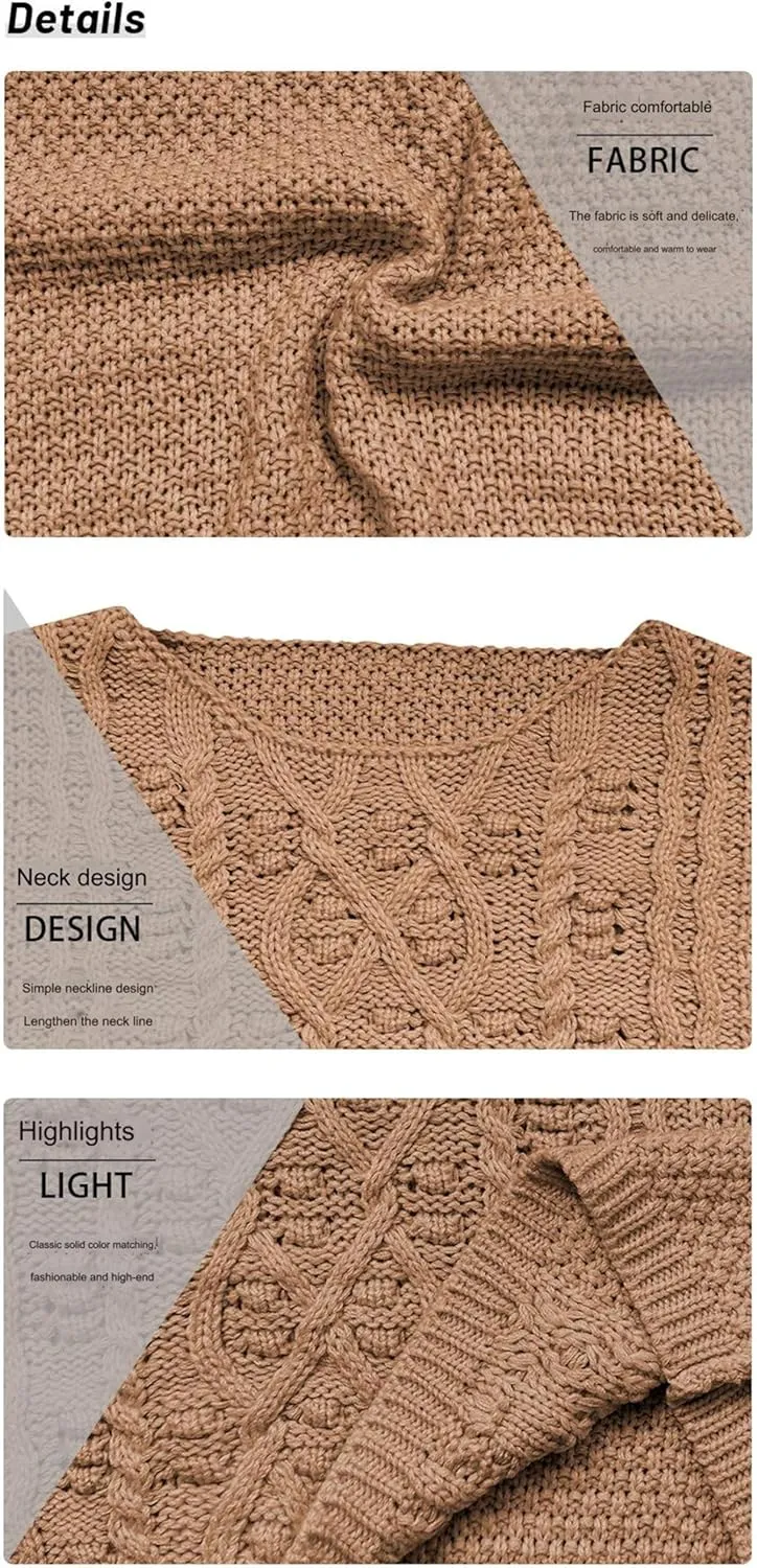 Women's Chunky Cable Knit Sweater,Oversized Cable Knit Sweater,Round Neck Loose Solid Color Knitted Sweater