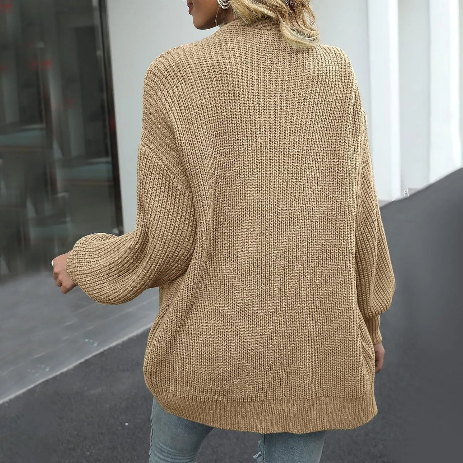 Women's Chunky Cardigan Sweaters 2024 Fall Cable Knit Open Front Sweater Lantern Sleeve Oversized Cardigan Outwear