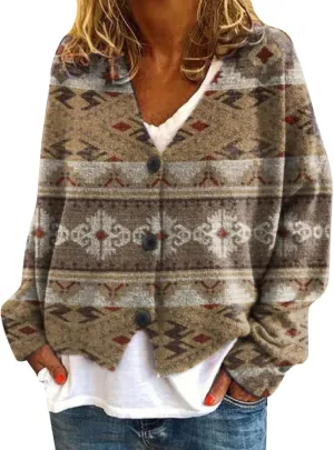 Women's Colorful Rainbow Striped Button Down Cardigan Sweater Oversized Christmas Vintage Knit Jackets