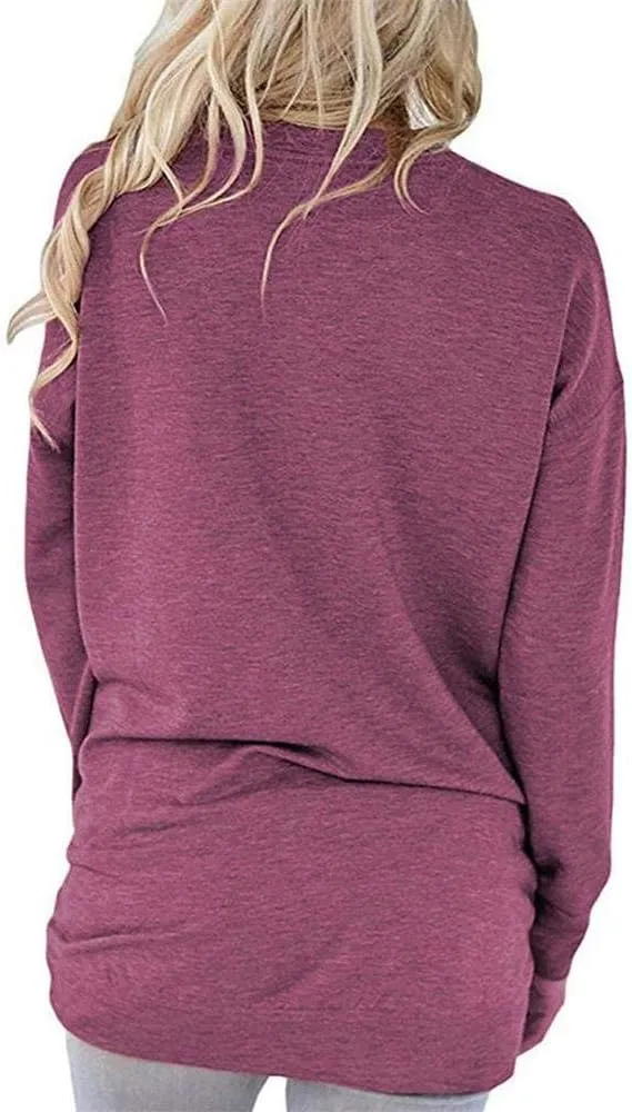 Womens Crewneck Long Sleeve Sweatshirts Casual Pullover Tops Loose Shirt with Pockets