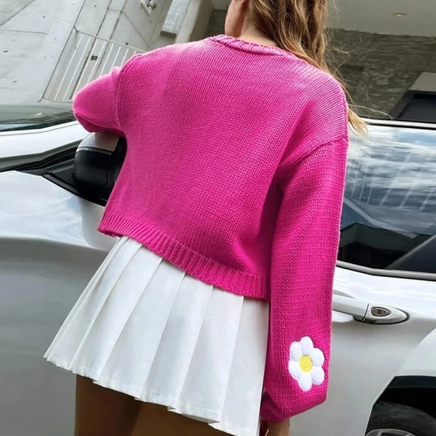 Women's Cropped Cardigan Sweaters Lightweight Cable Knit Cute Flower Sweater Trendy Open Front Cardigans Y2k Clothes