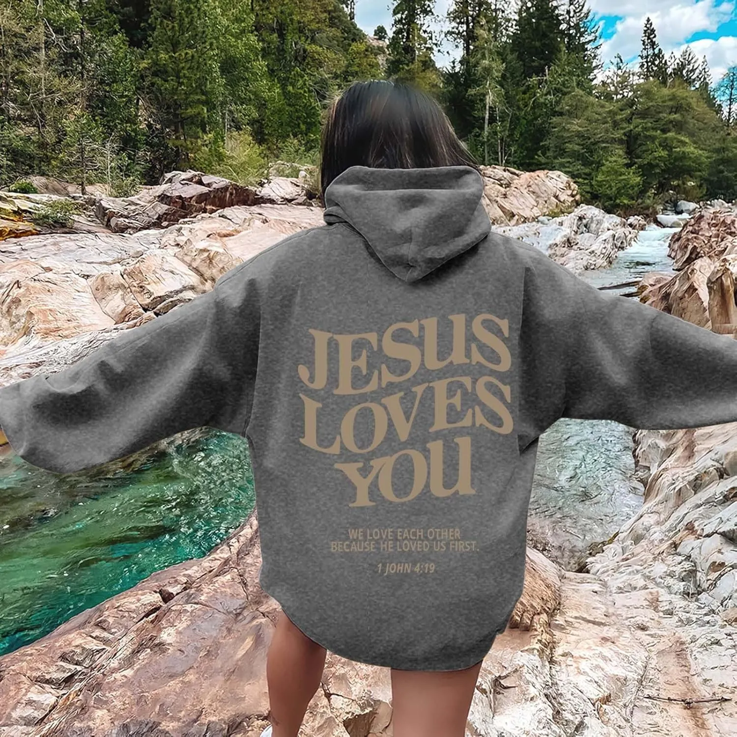 Womens Cute Hoodies Casual Long Sleeve Fashion Letter Print Oversized Sweatshirt Lightweight Loose Fit Pullover Tops