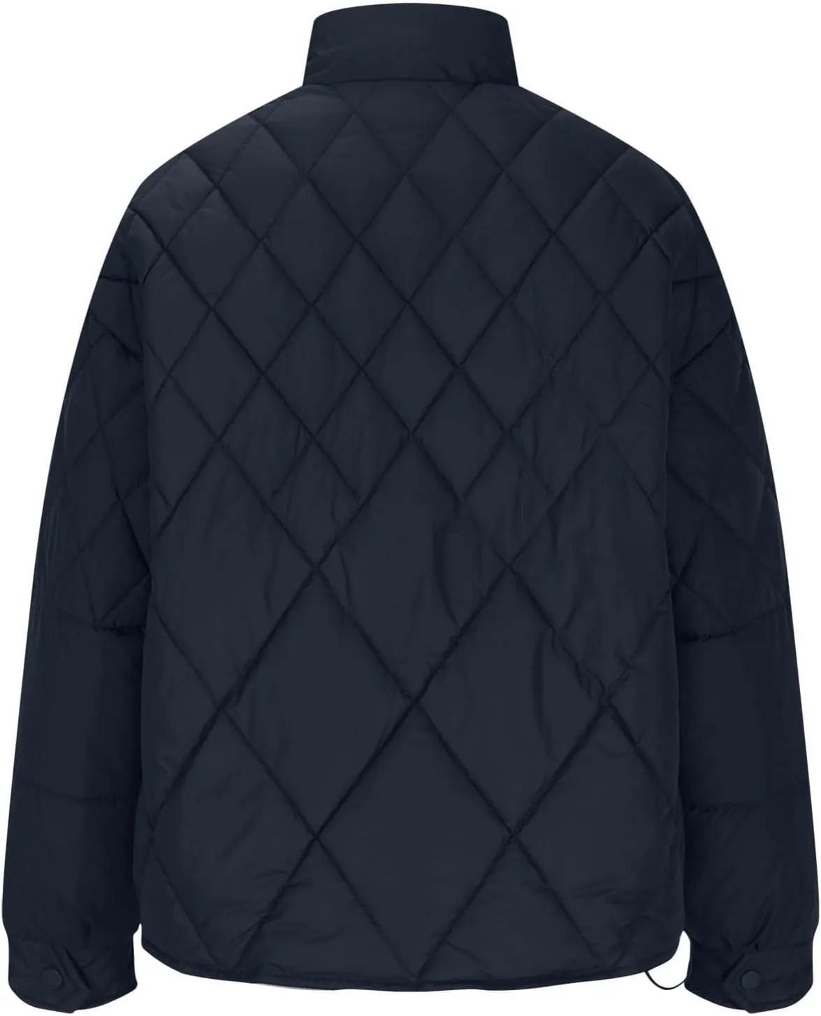 Women's Diamond Quilted Puffer Jacket Winter Long Sleeve Stand Collar Baggy Short Down Coats with Pockets