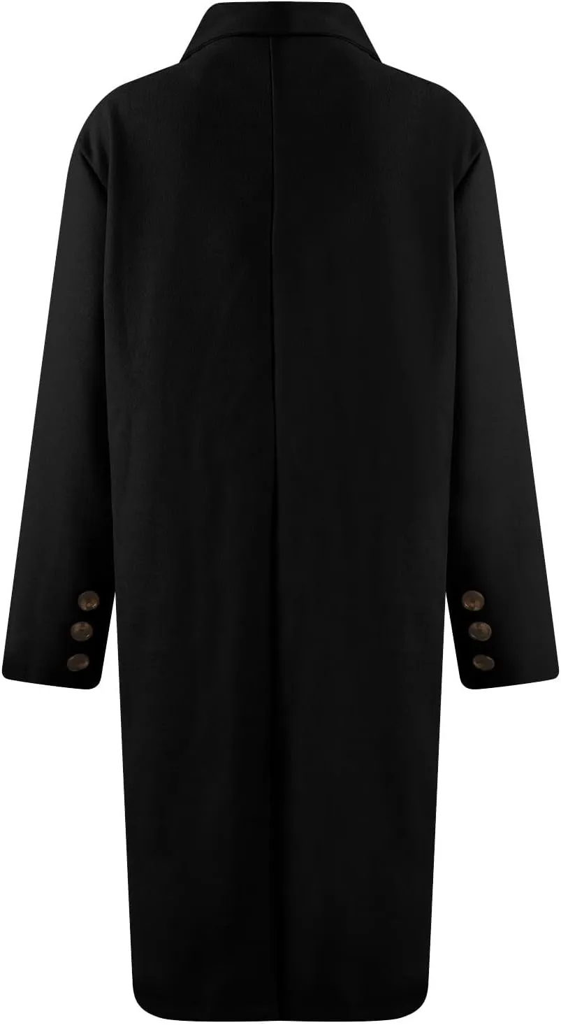 Womens Double Breasted Long Wool Coats Casual Notch Lapel Pea Coat Winter Wool Blend Peacoat Blazer Jackets Outwear