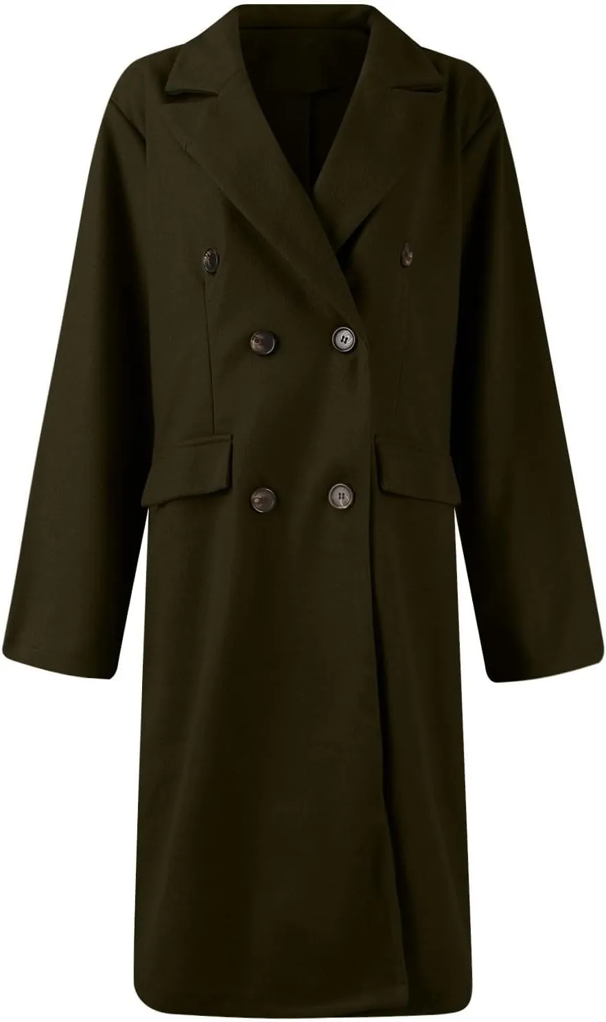 Womens Double Breasted Long Wool Coats Casual Notch Lapel Pea Coat Winter Wool Blend Peacoat Blazer Jackets Outwear