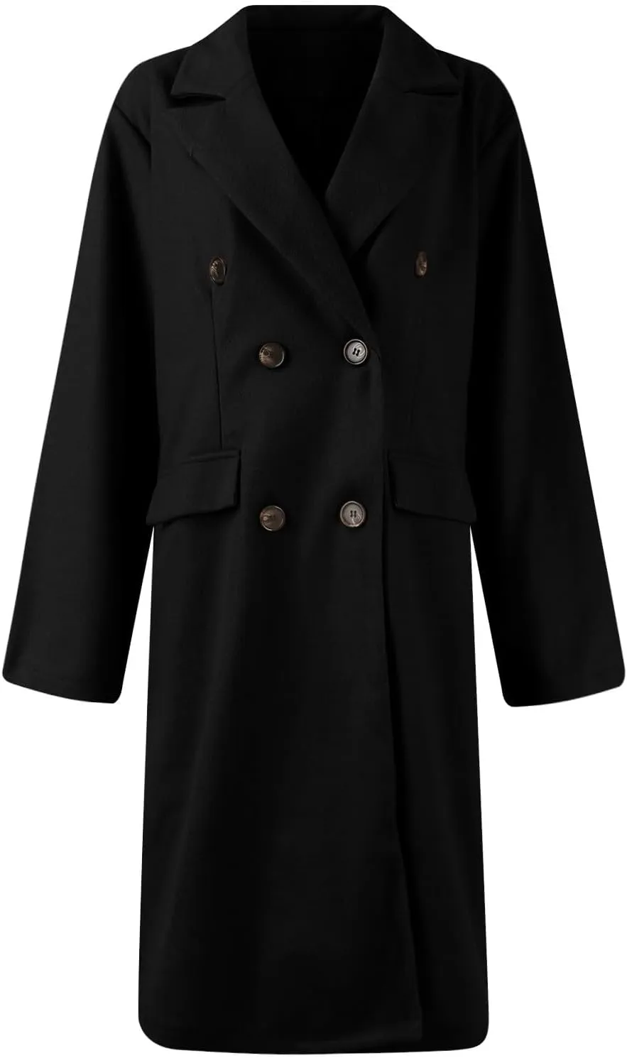 Womens Double Breasted Long Wool Coats Casual Notch Lapel Pea Coat Winter Wool Blend Peacoat Blazer Jackets Outwear