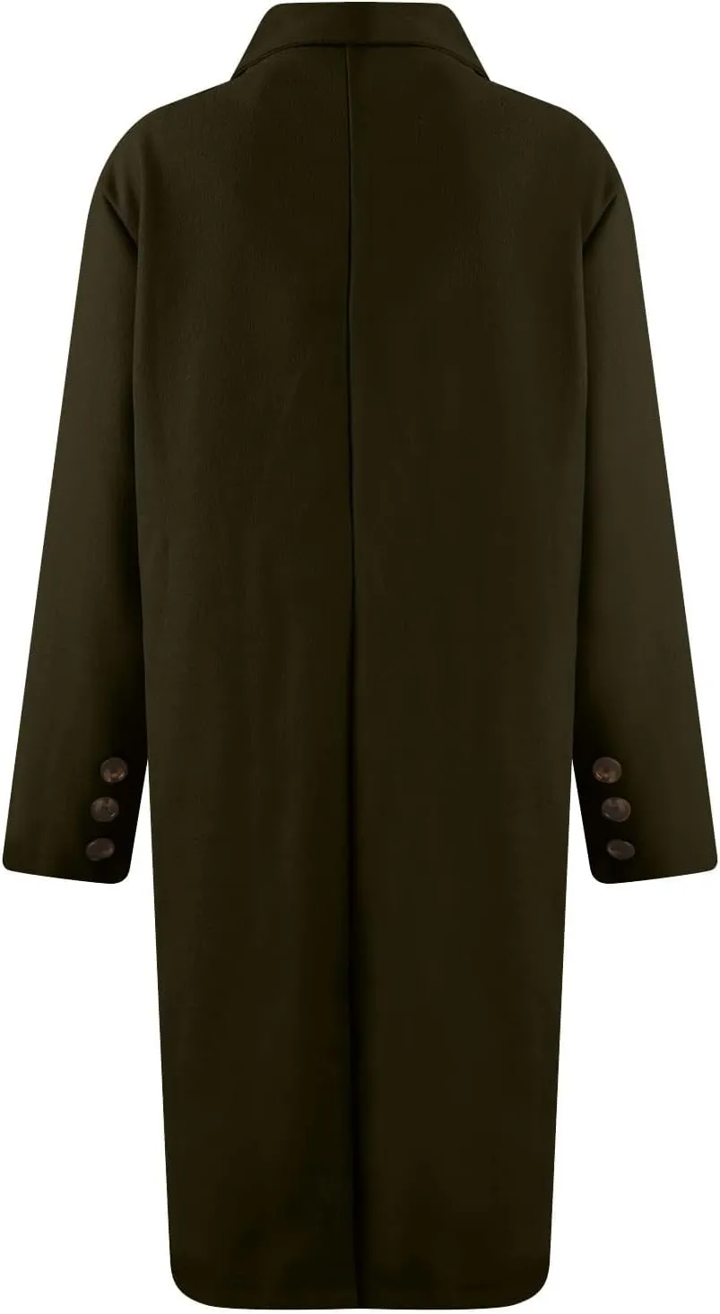 Womens Double Breasted Long Wool Coats Casual Notch Lapel Pea Coat Winter Wool Blend Peacoat Blazer Jackets Outwear