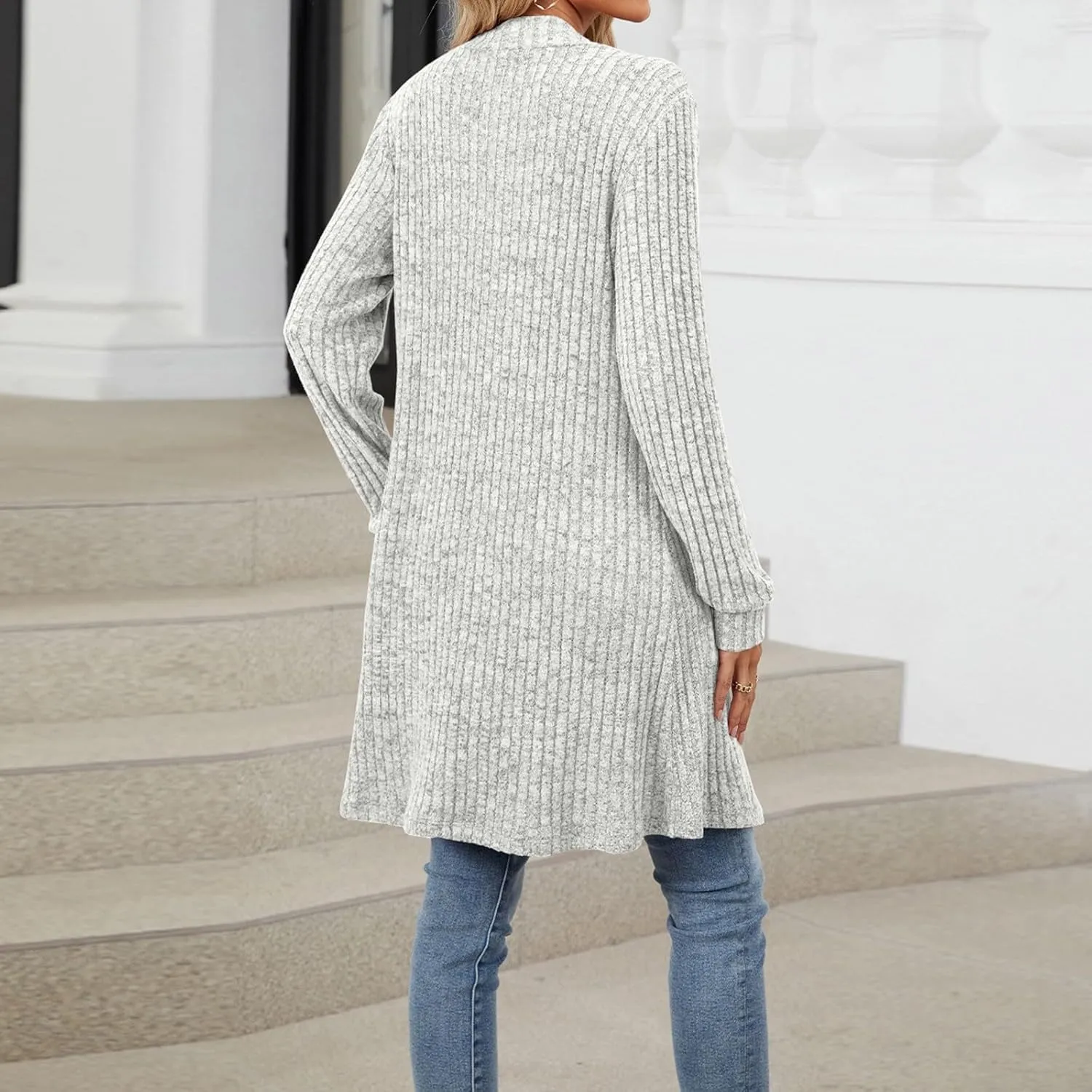 Womens Fall Long Cardigan Lightweight Soft Ribbed Knit Open Front Cardigan Sweaters Long Sleeve Coat Outwear