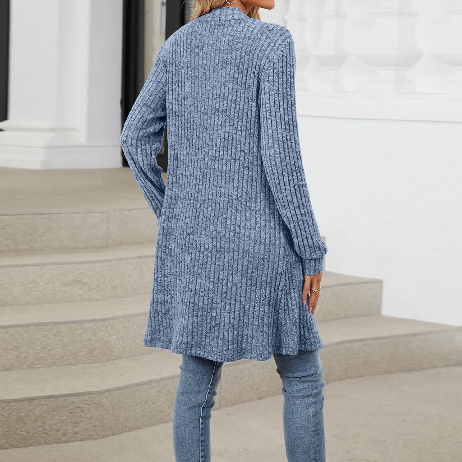 Womens Fall Long Cardigan Lightweight Soft Ribbed Knit Open Front Cardigan Sweaters Long Sleeve Coat Outwear