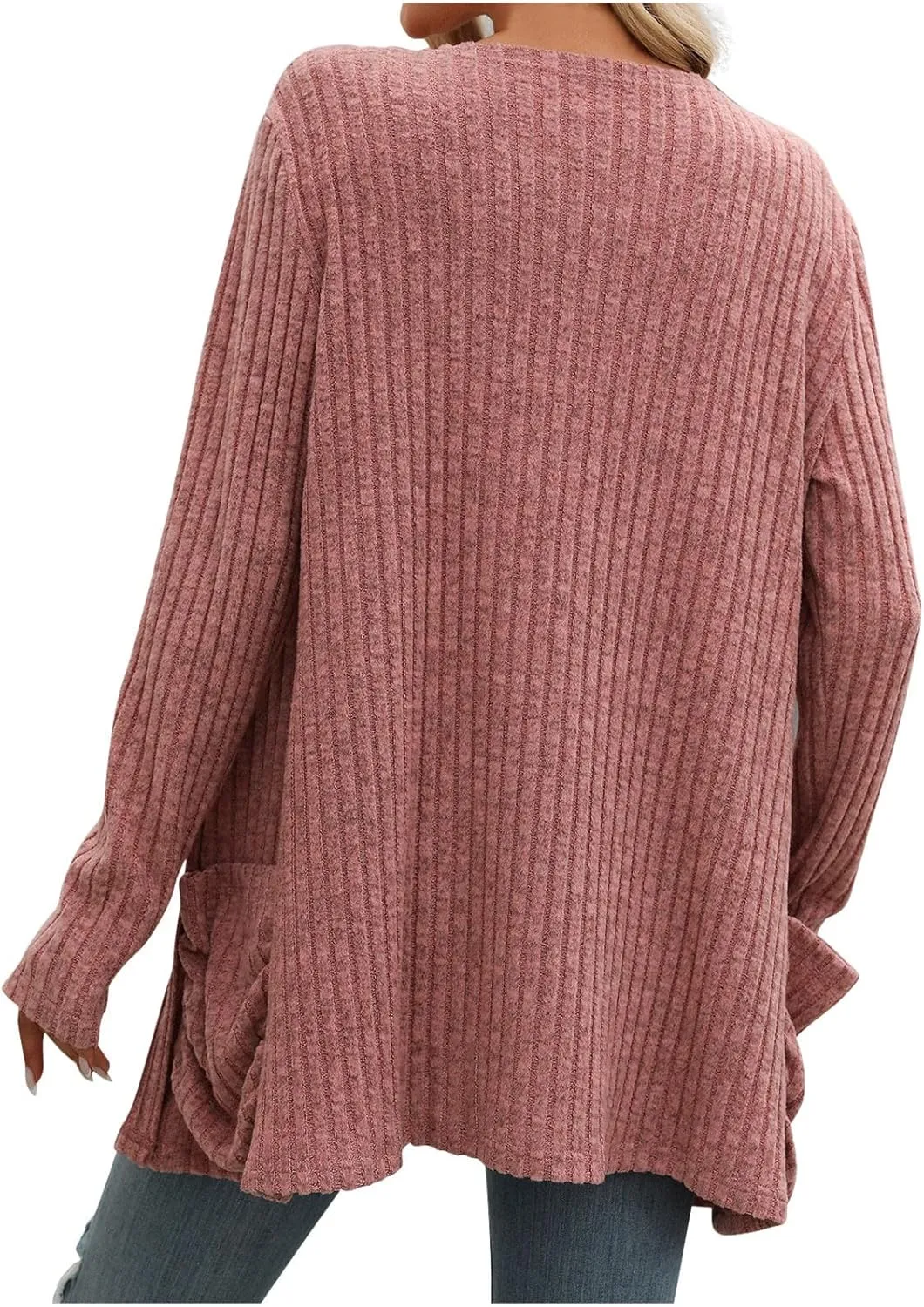 Womens Fall Open Front Cardigan Lightweight Soft Ribbed Knit Cardigan Sweaters Long Sleeve Coat Outwear with Pockets