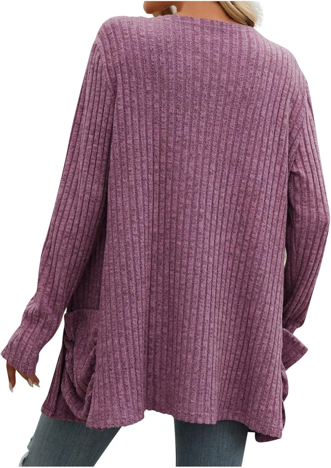 Womens Fall Open Front Cardigan Lightweight Soft Ribbed Knit Cardigan Sweaters Long Sleeve Coat Outwear with Pockets