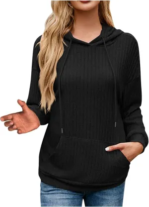 Womens Fall Sweatshirts 2024 Baggy Lounge Knitted Hooded Blouses Shirts Loose Long Sleeve Pullover Casual Tunic Tops