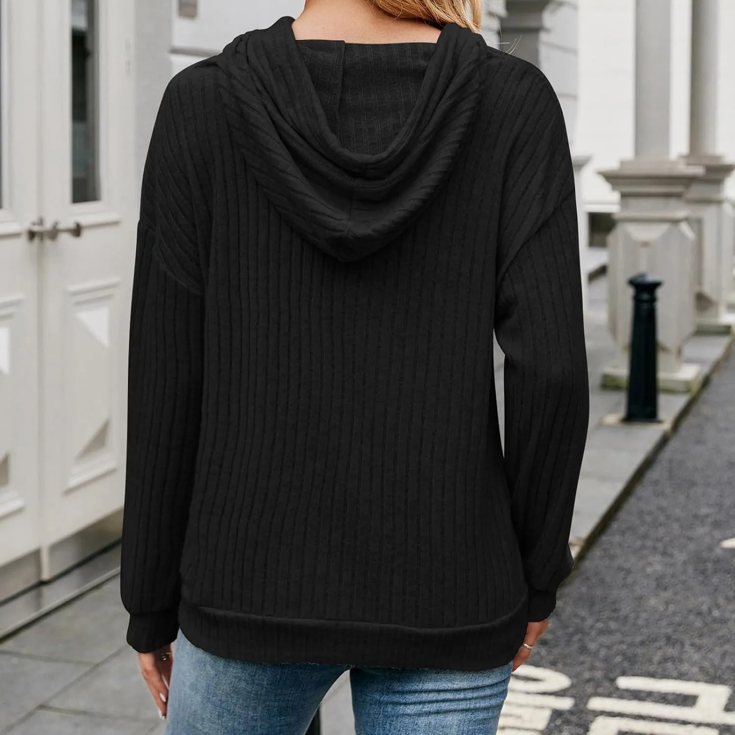 Womens Fall Sweatshirts 2024 Baggy Lounge Knitted Hooded Blouses Shirts Loose Long Sleeve Pullover Casual Tunic Tops