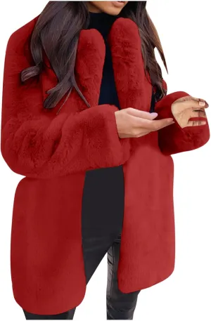 Women's Fashion Cropped Faux Fur Jacket Long Sleeve Open Front Cardigan Casual Fluffy Parka Shaggy Classic Short Coat