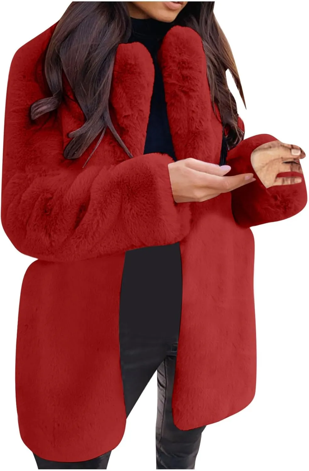Women's Fashion Cropped Faux Fur Jacket Long Sleeve Open Front Cardigan Casual Fluffy Parka Shaggy Classic Short Coat