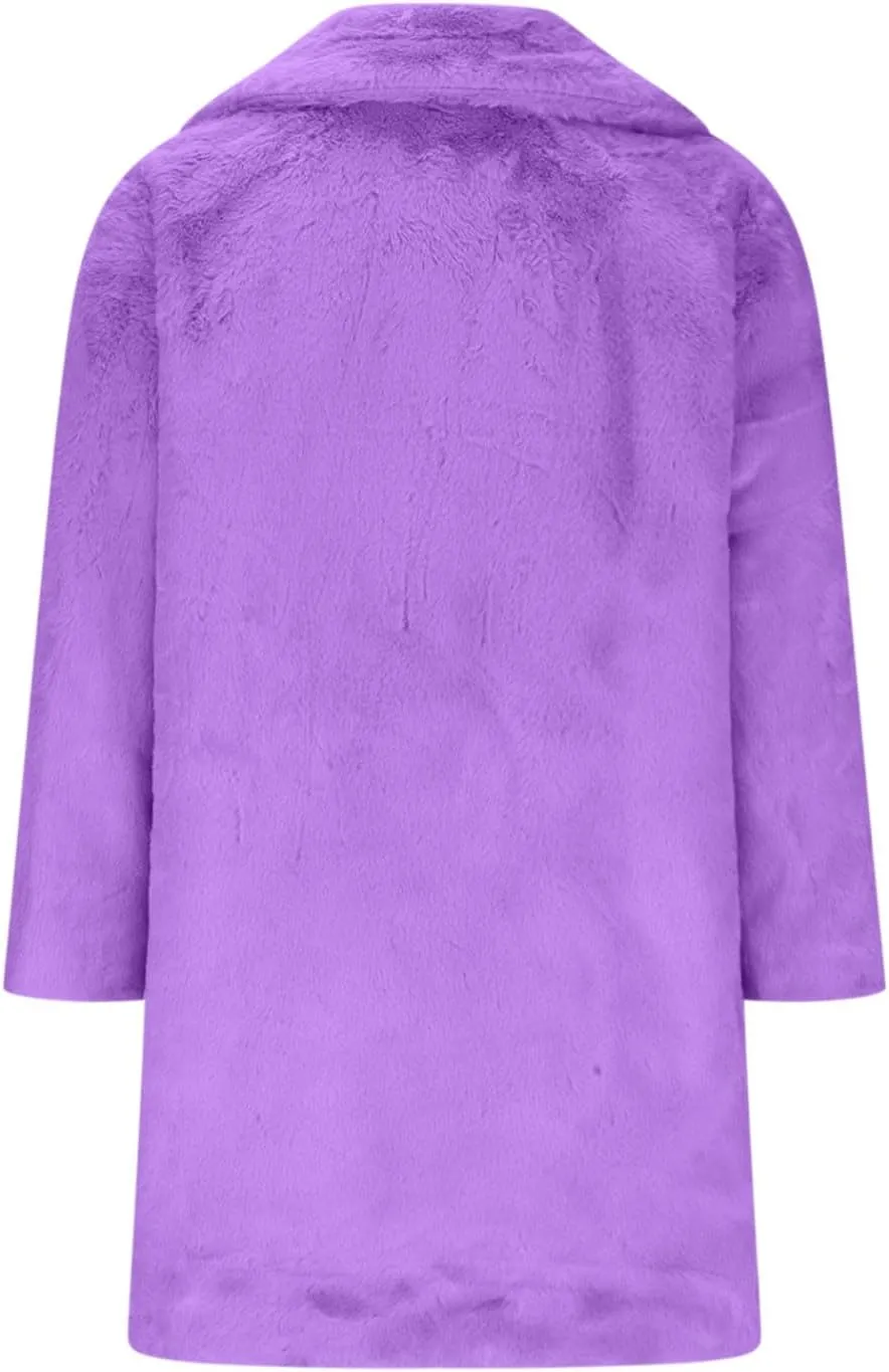 Women's Fashion Cropped Faux Fur Jacket Long Sleeve Open Front Cardigan Casual Fluffy Parka Shaggy Classic Short Coat