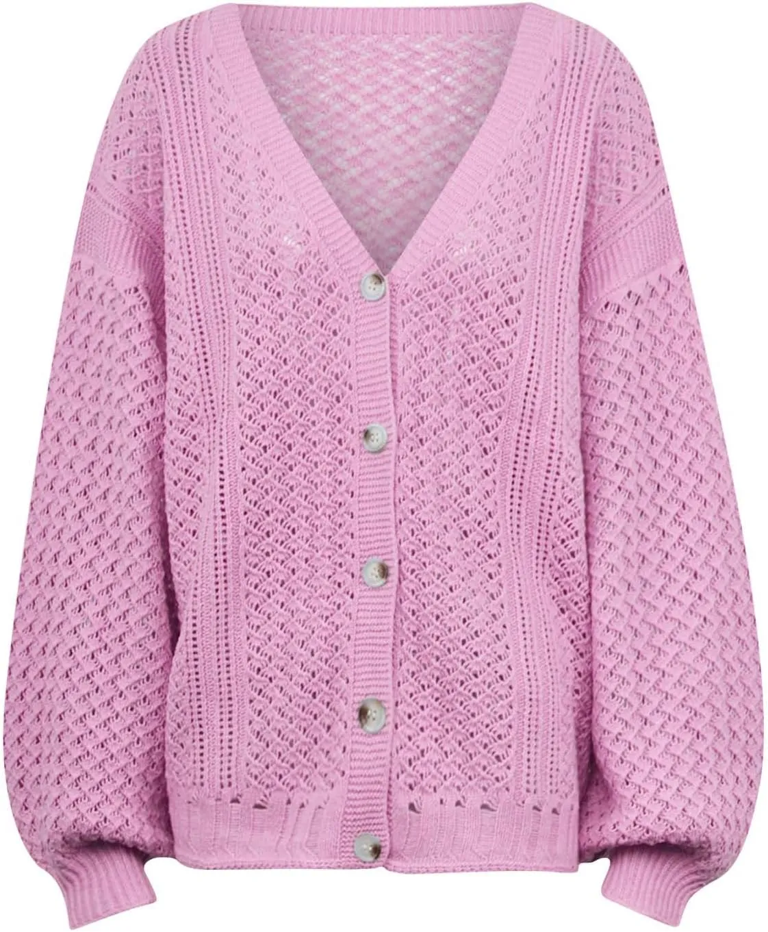 Women's Fashion Long Sleeve Open Front Crochet Hollow Out Lightweight Loose Button Down Knit Cardigan Sweater Outwear