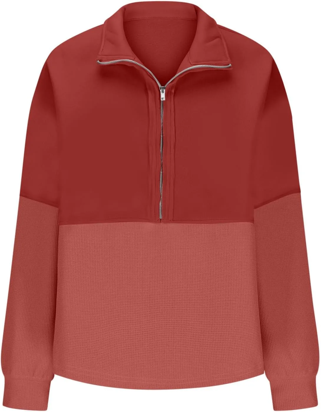 Women'S Fashion Sweatshirts Waffle Knit Sweatshirt Half Zip Cropped Pullover Spliced Fleece Quarter Zipper Sweatshirt