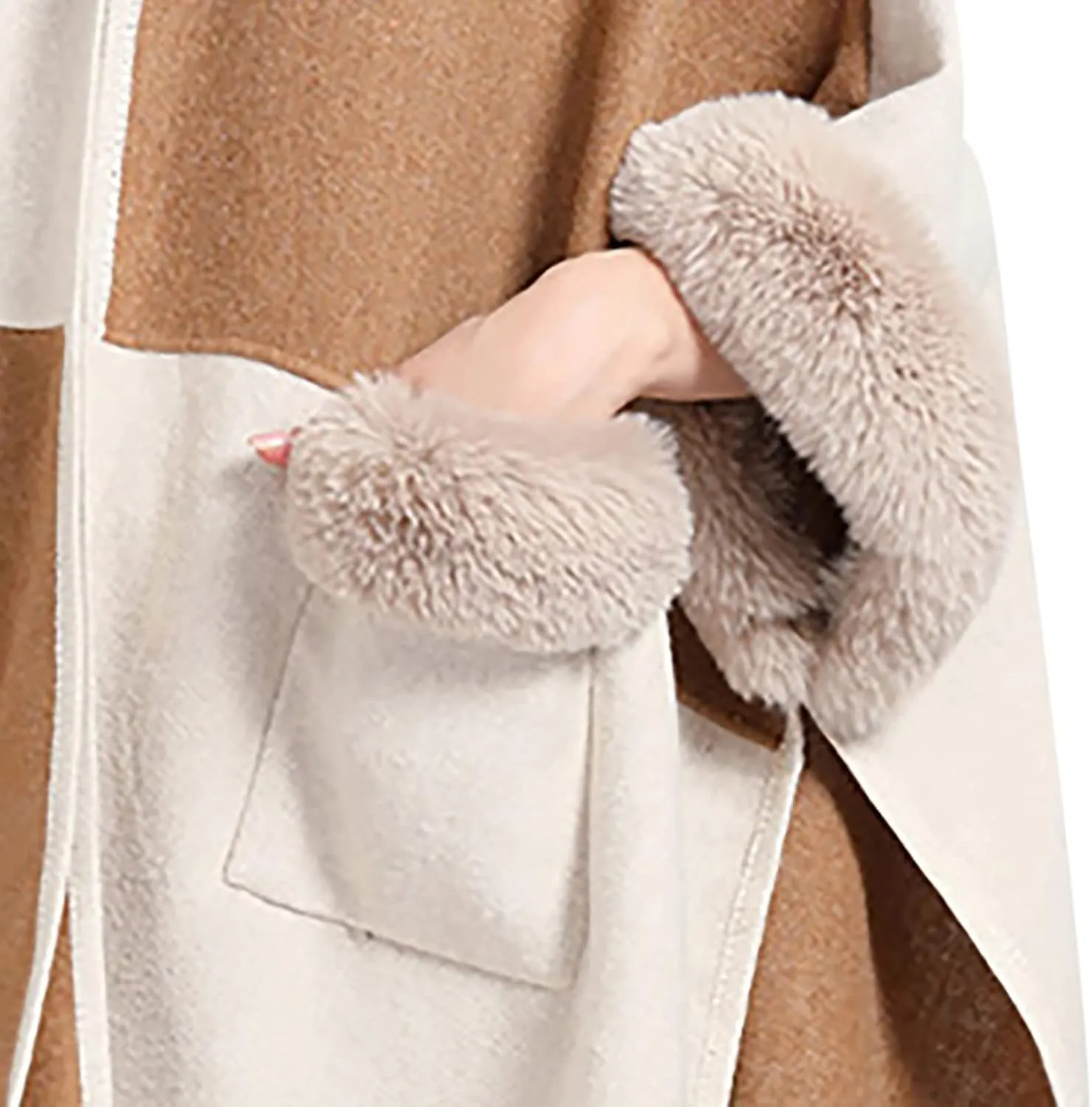 Women's Faux Fur Collar Cardigan Sweater Elegant Batwing Long Sleeve Knit Cape Tassel Shawl Open Front Outerwear Cloak