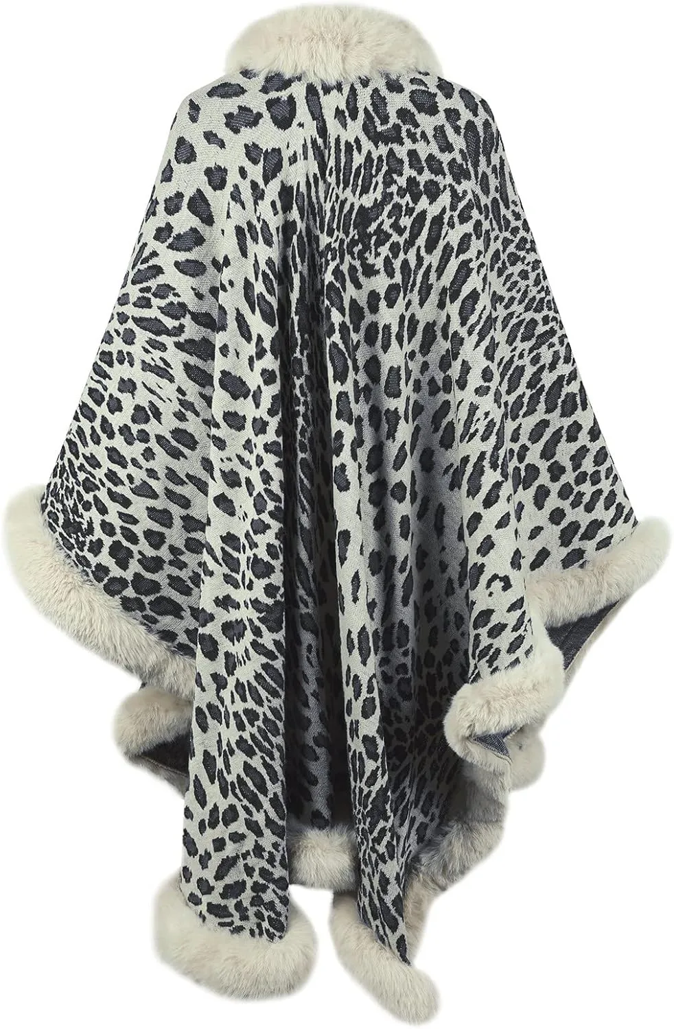 Women's Faux Fur Collar Cardigan Sweater Elegant Batwing Long Sleeve Knit Cape Tassel Shawl Open Front Outerwear Cloak