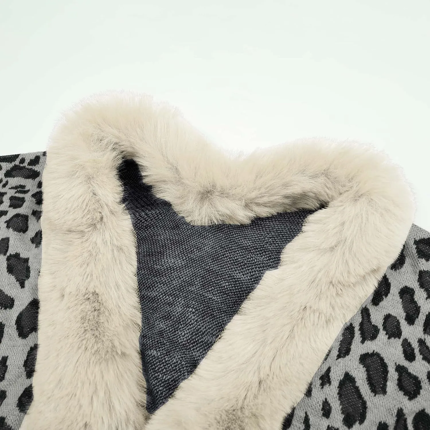Women's Faux Fur Collar Cardigan Sweater Elegant Batwing Long Sleeve Knit Cape Tassel Shawl Open Front Outerwear Cloak