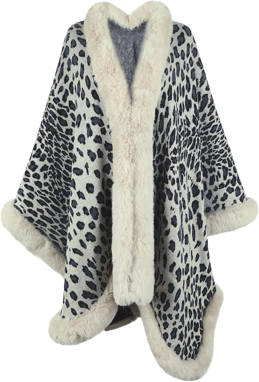 Women's Faux Fur Collar Cardigan Sweater Elegant Batwing Long Sleeve Knit Cape Tassel Shawl Open Front Outerwear Cloak