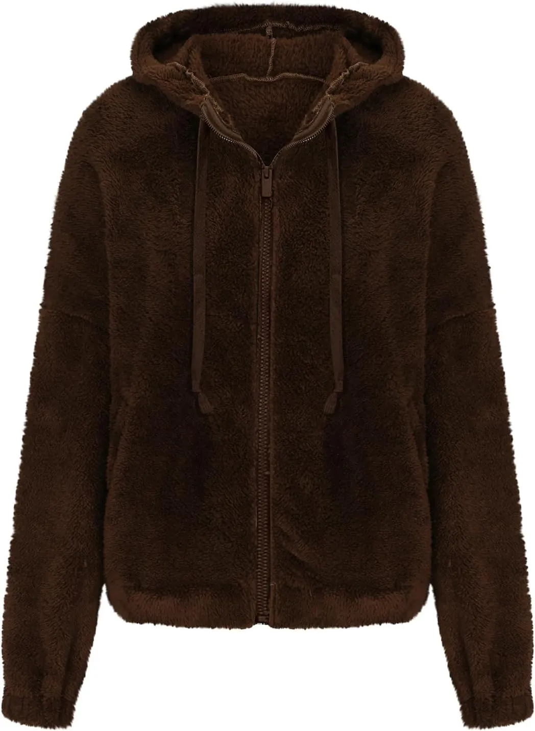 Womens Fuzzy Fleece Open Front Hooded Cardigan Jackets Sherpa Drawstring Solid Hoodie Outerwear Coats with Pockets