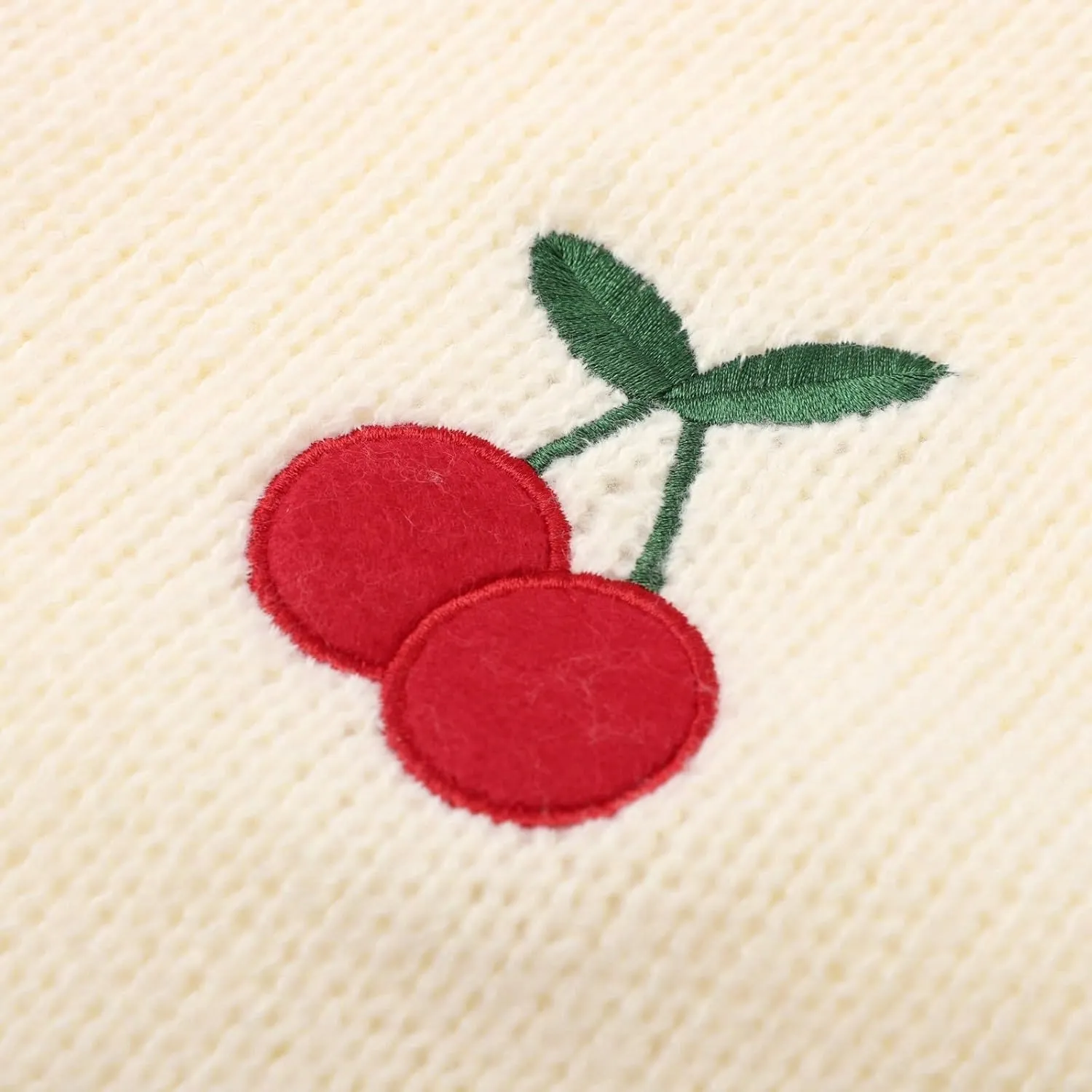 Women's Graphic Cherry Cardigan Open Front Cable Knit Lantern Sleeve Cropped Cardigan Sweater