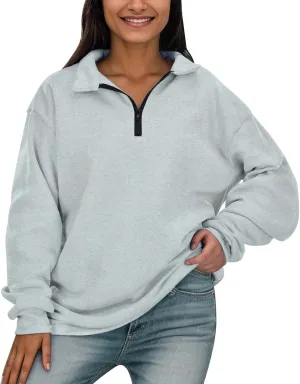 Women's Half Zip Pullover Oversized Casual Long Sleeve Sweatshirts Quarter Zip Teen Girls Fall Y2k Clothes