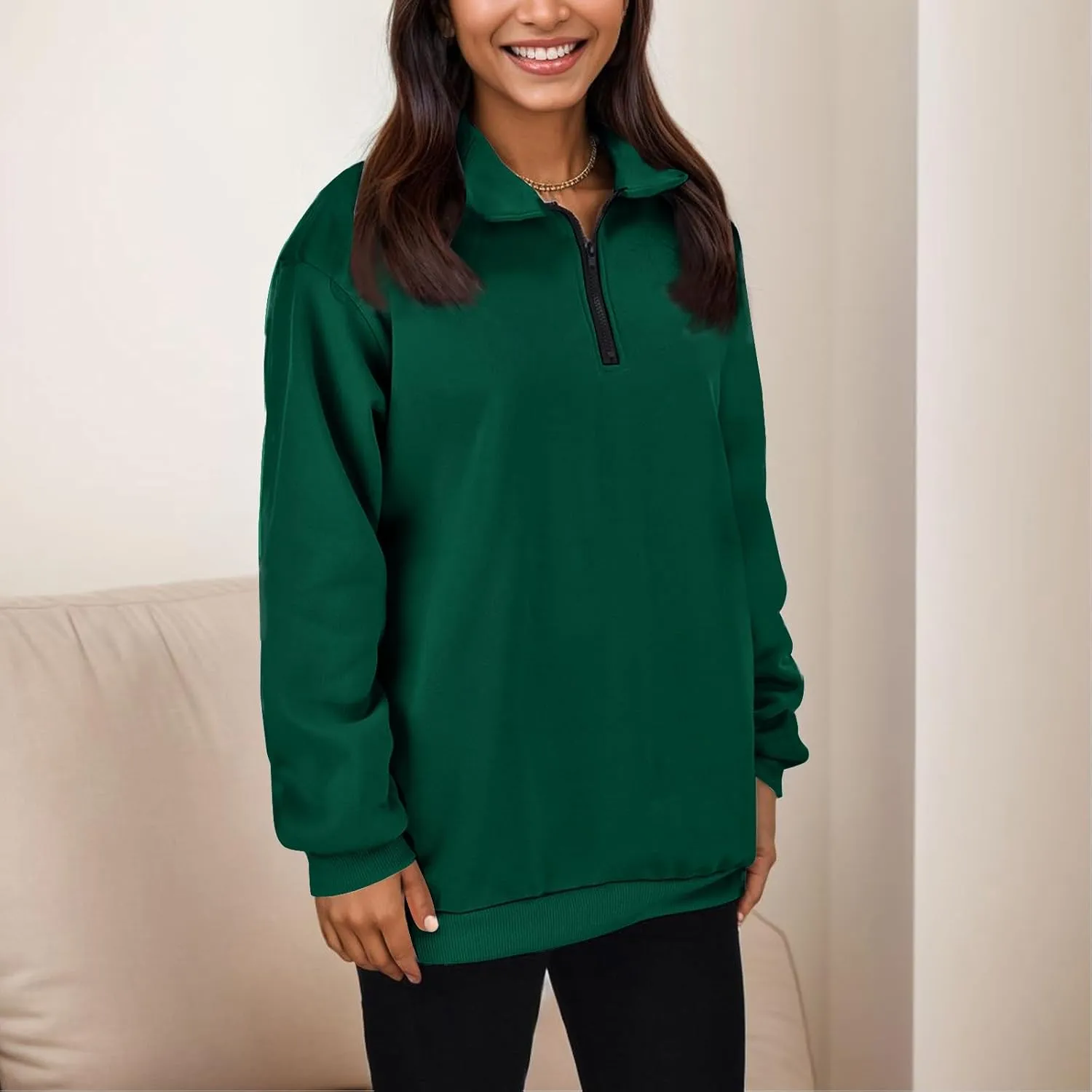 Women's Half Zip Pullover Oversized Casual Long Sleeve Sweatshirts Quarter Zip Teen Girls Fall Y2k Clothes