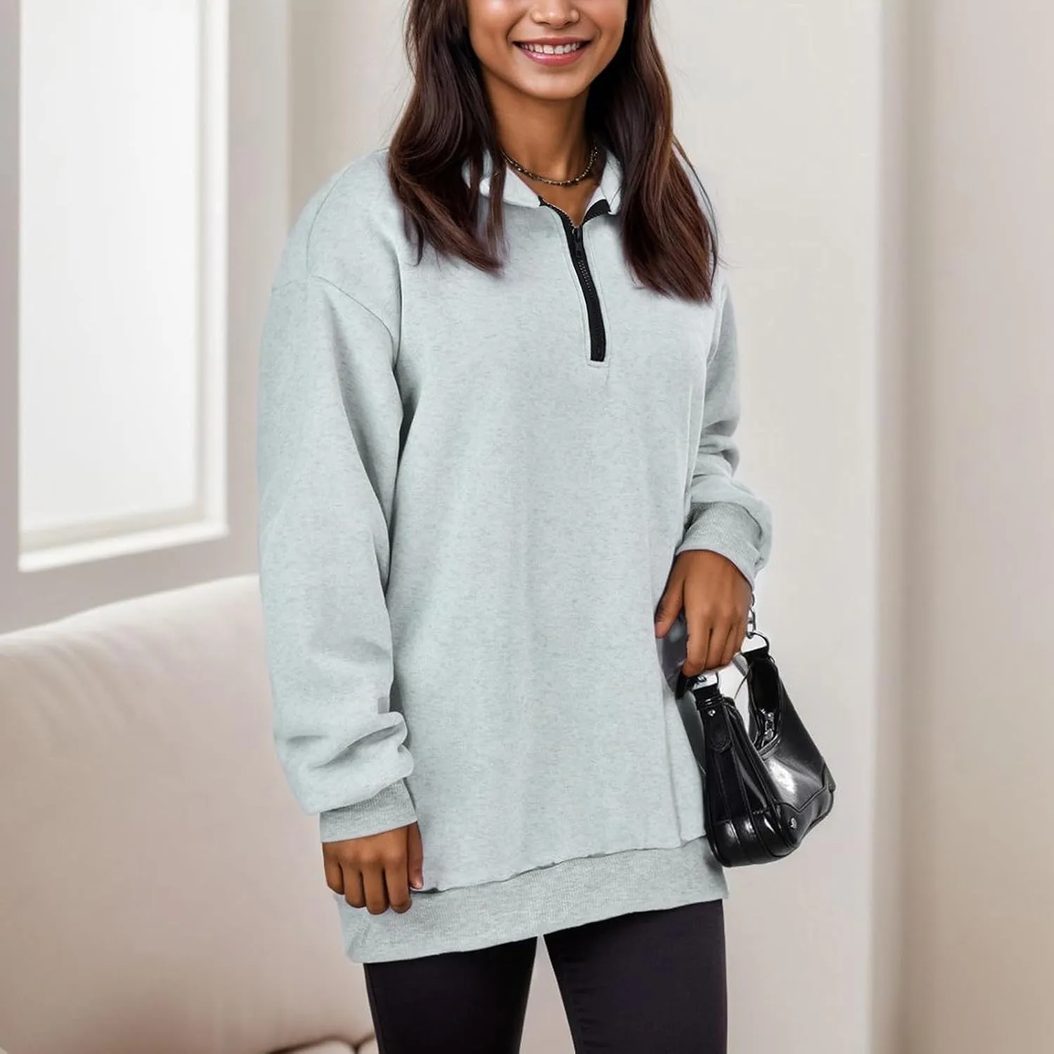 Women's Half Zip Pullover Oversized Casual Long Sleeve Sweatshirts Quarter Zip Teen Girls Fall Y2k Clothes