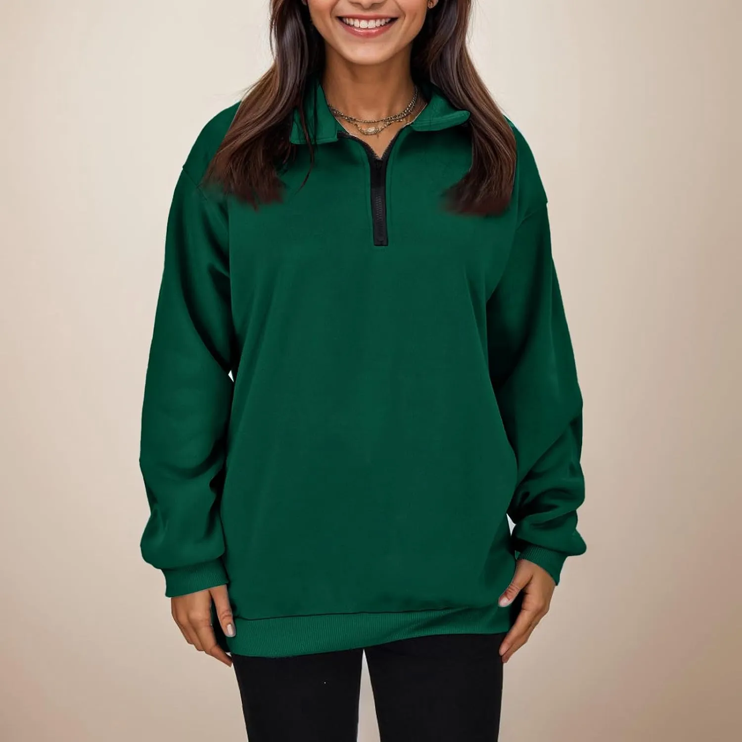 Women's Half Zip Pullover Oversized Casual Long Sleeve Sweatshirts Quarter Zip Teen Girls Fall Y2k Clothes