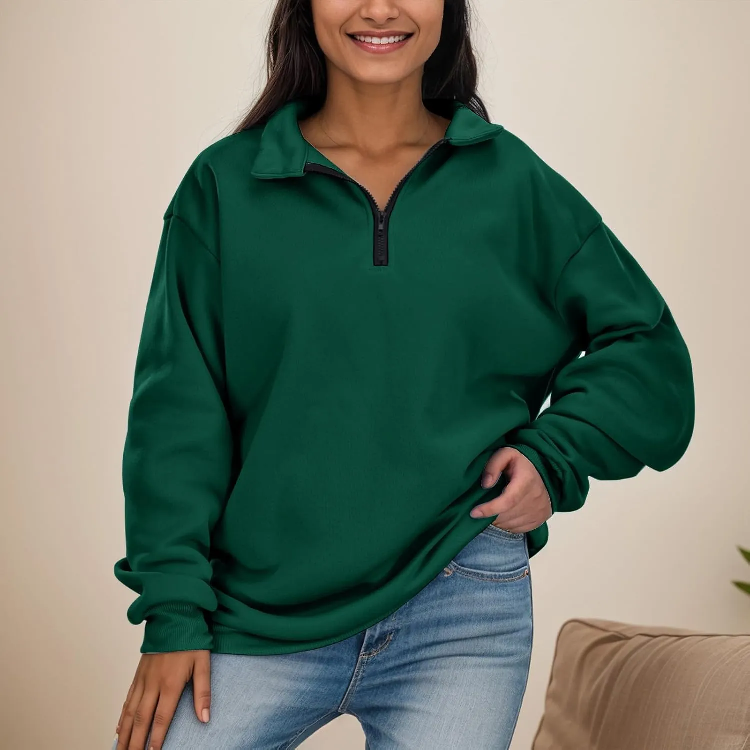 Women's Half Zip Pullover Oversized Casual Long Sleeve Sweatshirts Quarter Zip Teen Girls Fall Y2k Clothes