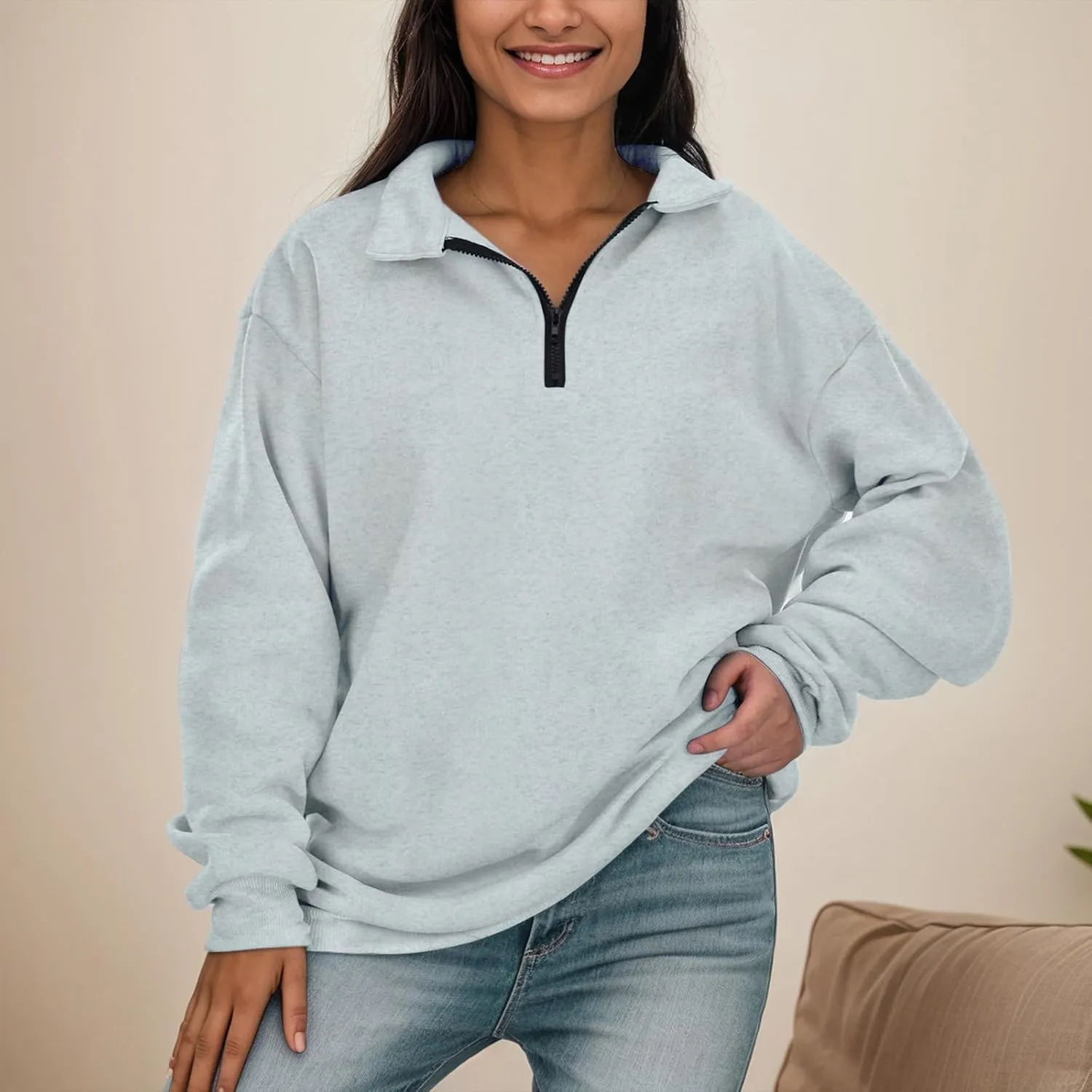Women's Half Zip Pullover Oversized Casual Long Sleeve Sweatshirts Quarter Zip Teen Girls Fall Y2k Clothes