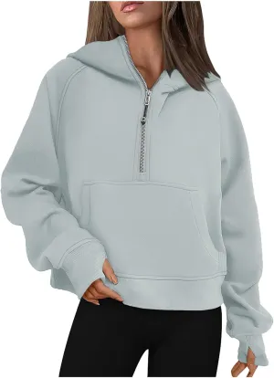 Women's Half Zip Up Sweatshirts Casual Long Sleeve Collar Pullover Trendy Fall Tops Comfort Winter Clothes with Pocket