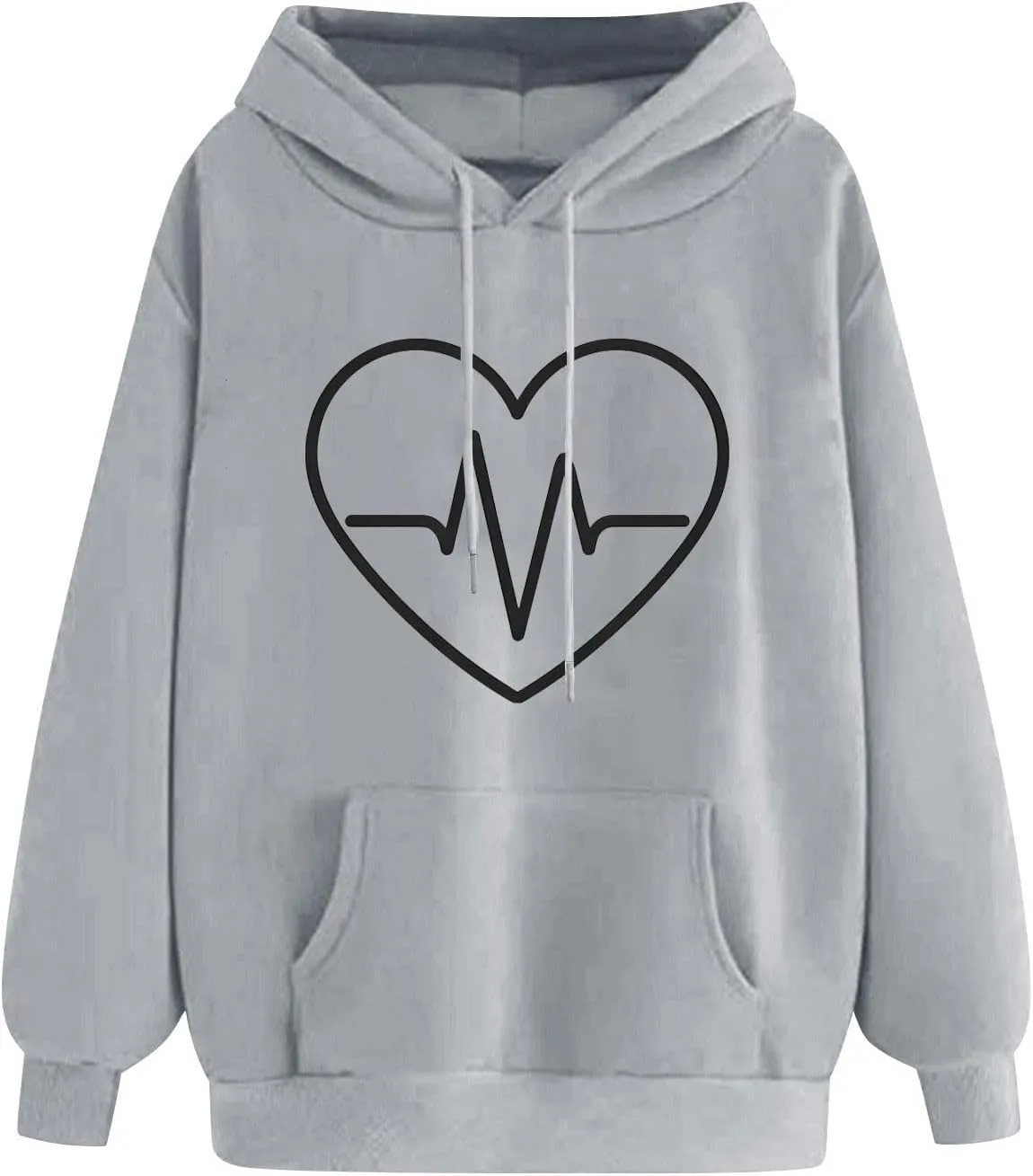 Women's Heartbeat Hoodie Oversized Pullover Drawstring Cozy Fleece Sweatshirt Casual Winter Pocket Soft Relaxed Top