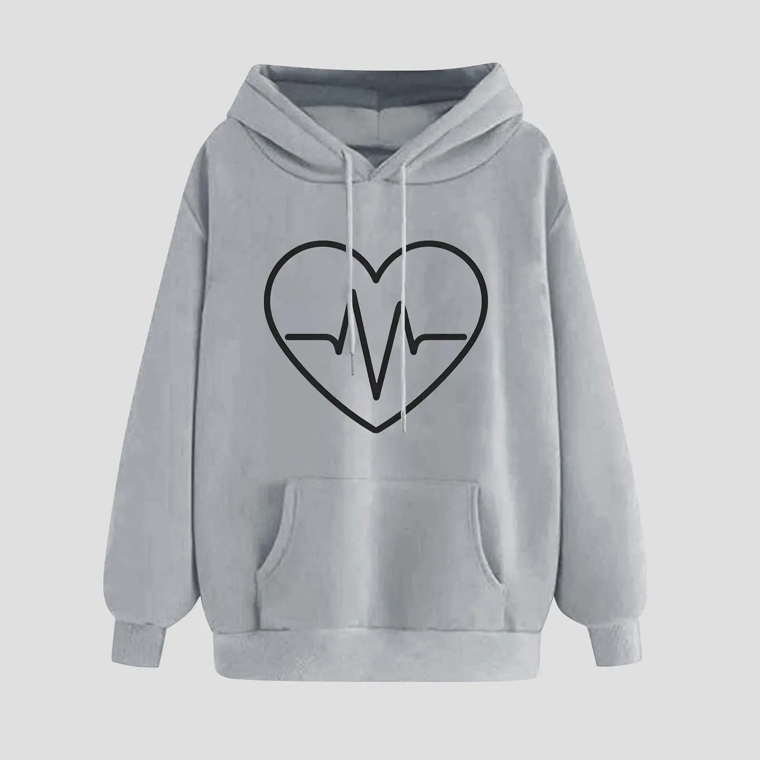Women's Heartbeat Hoodie Oversized Pullover Drawstring Cozy Fleece Sweatshirt Casual Winter Pocket Soft Relaxed Top