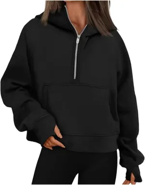 Womens Hoodies Casual Oversized Cozy Pullover Loose Vintage Solid Color Sweatshirts Drop Shoulder Tops Kangaroo Pocket