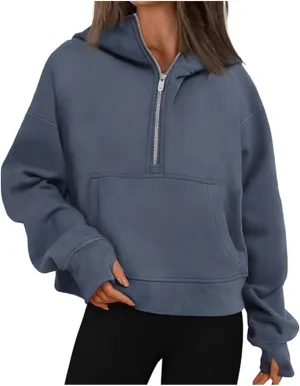 Womens Hoodies Casual Oversized Cozy Pullover Loose Vintage Solid Color Sweatshirts Drop Shoulder Tops Kangaroo Pocket