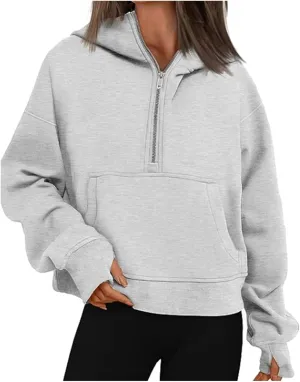 Womens Hoodies Casual Oversized Cozy Pullover Loose Vintage Solid Color Sweatshirts Drop Shoulder Tops Kangaroo Pocket