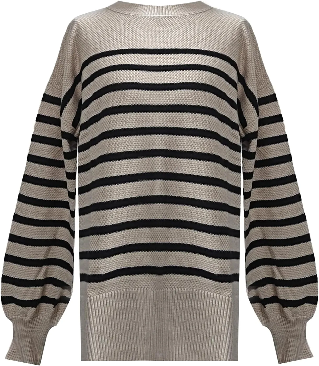 Womens Knitted Sweater Fashion Loose Crewneck Long Sleeve Striped Color Block Pullovers Fall Crochet Party Tunic Tops