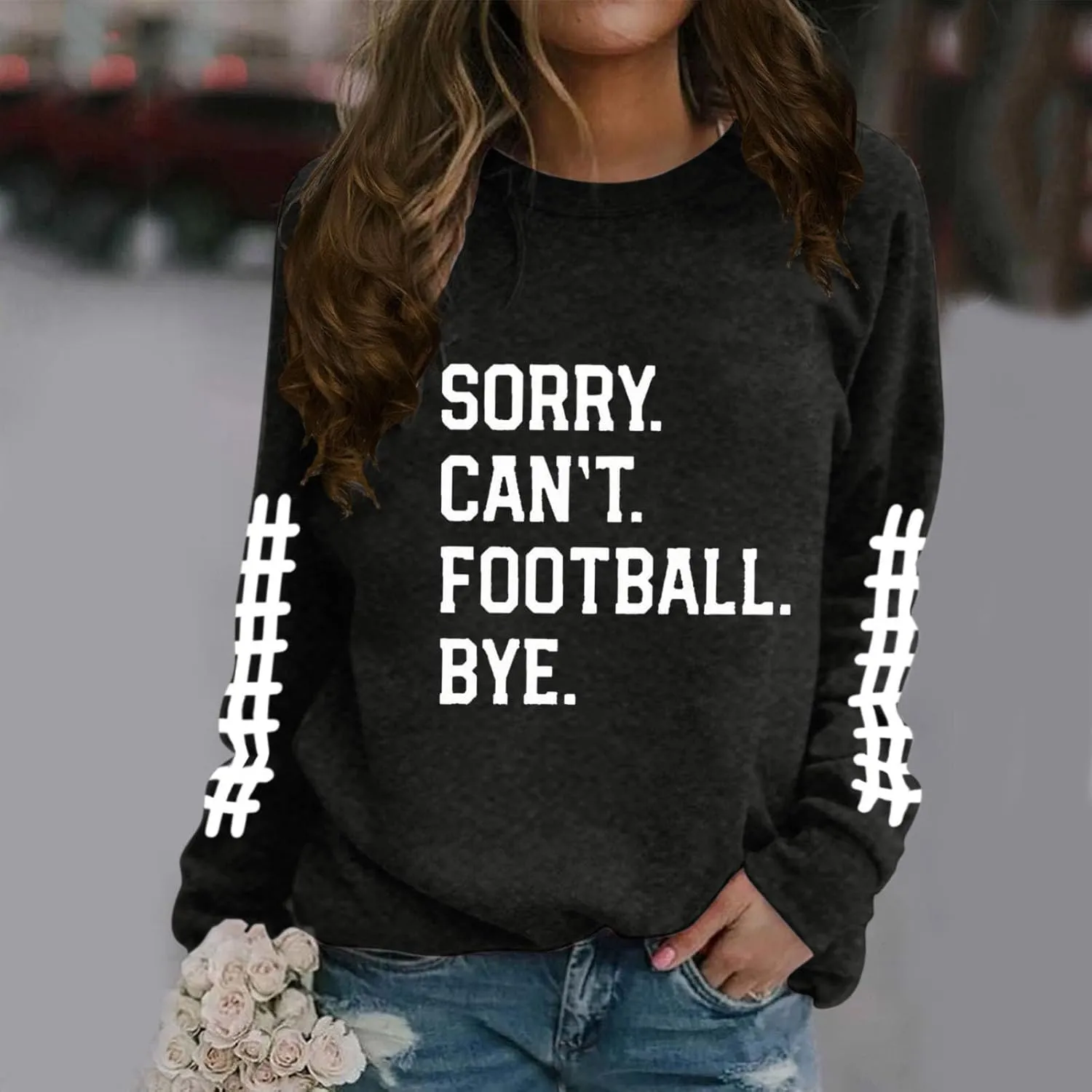 Womens Letter Graphic Crewneck Football Sweatshirt Long Sleeve Pullover Tops Relaxed Fit Sweatshirts Fall Cute Clothes