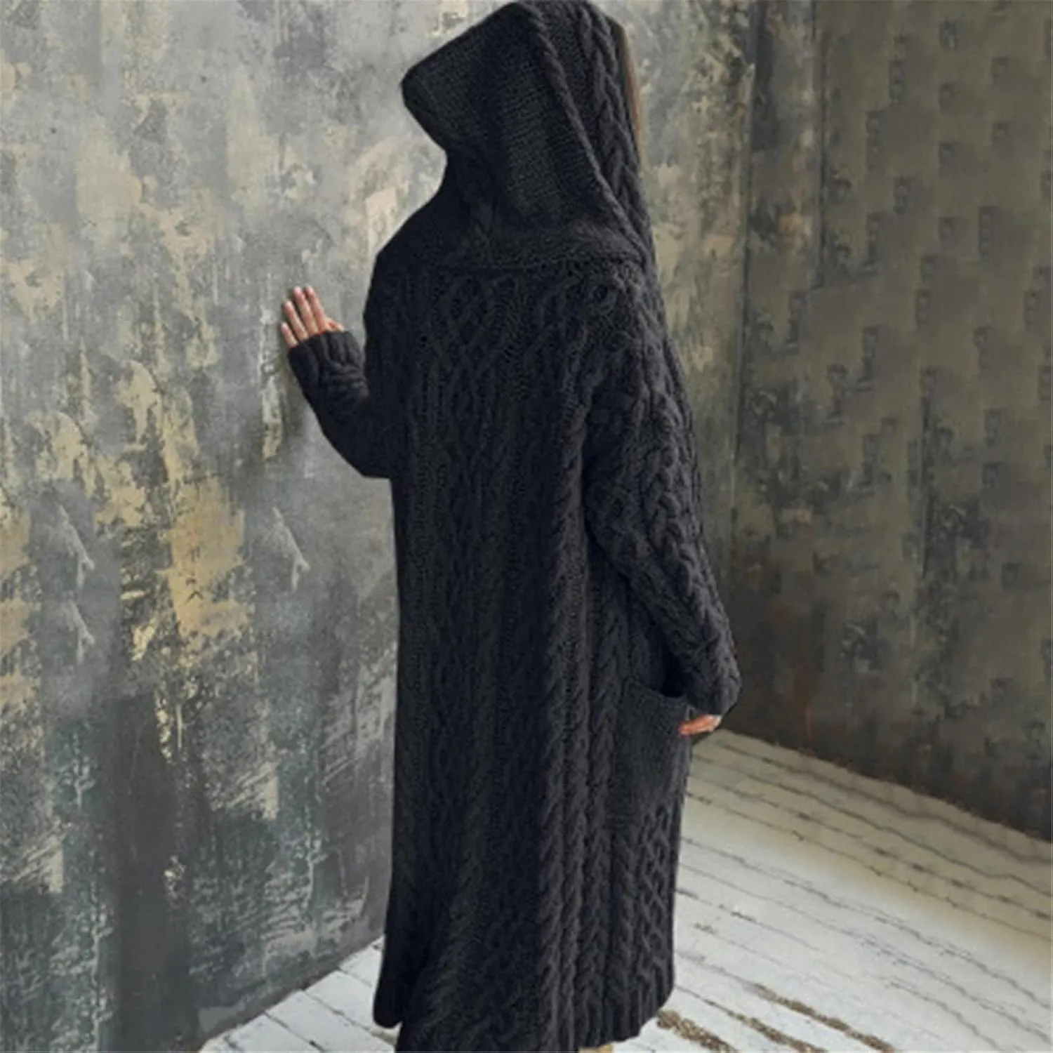Womens Long Cable Knit Cardigan Sweaters Casual Open Front Long Sleeve Sweater Coats with Pockets