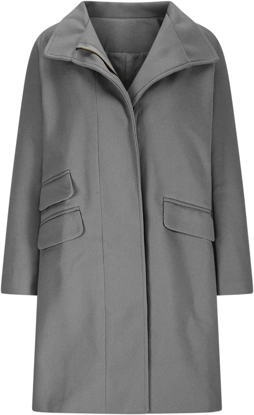 Womens Long Coat Classic Open Front Zip Up Casual Winter Wool Blend Over Pea Coats Long Jackets Fashion Trench Coats