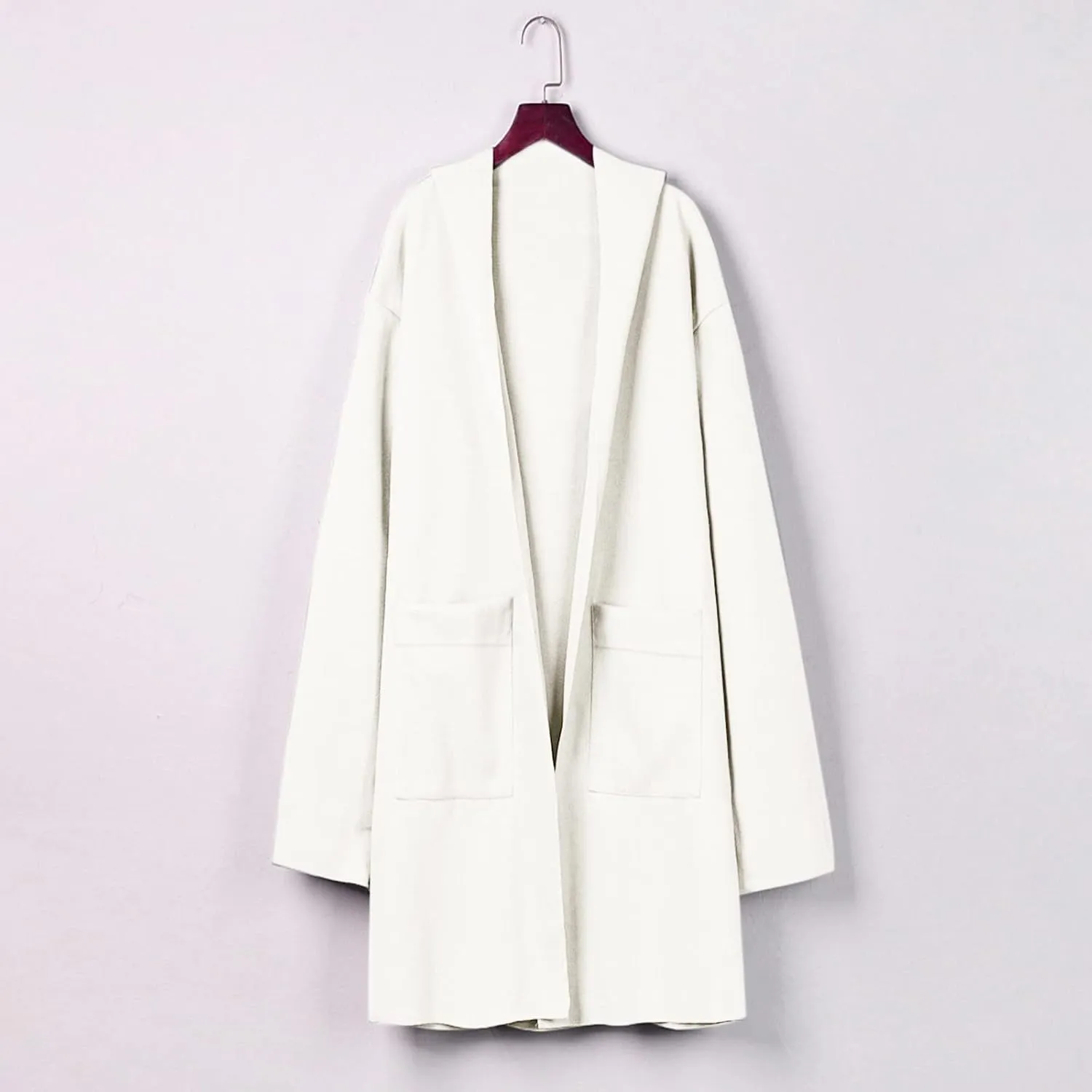 Womens Long Pea Coats Classic Lapel Collar Open Front Wool Blend Trench Coat Dressy Casual Business Midi Long Jackets